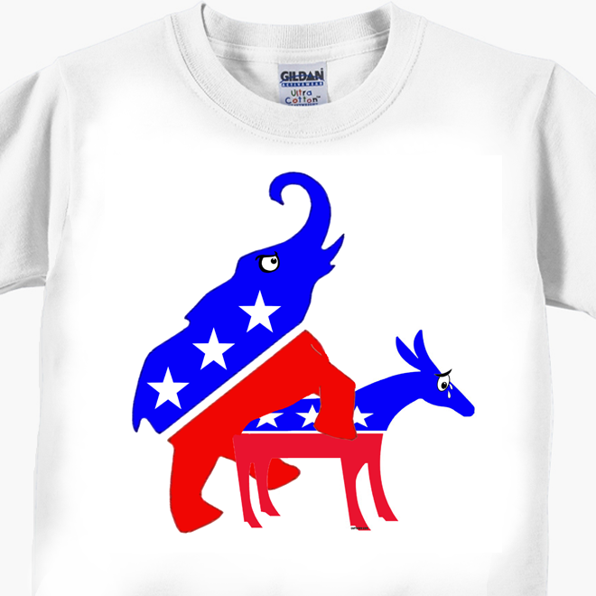 Funny Republican Elephant Humps Democrat Donkey T-Shirt